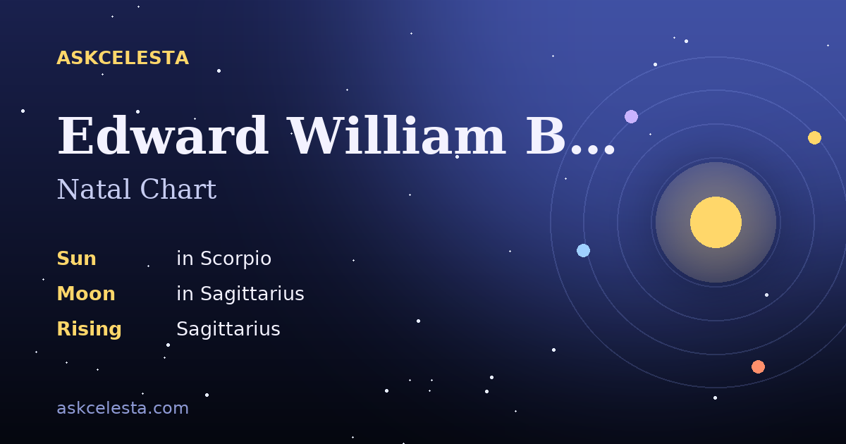 Natal chart summary for Edward William Brooke: Scorpio Sun, Sagittarius Moon, Sagittarius Rising