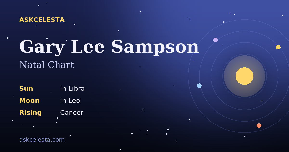 Natal chart summary for Gary Lee Sampson: Libra Sun, Leo Moon, Cancer Rising