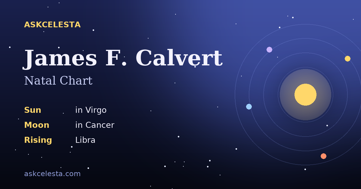 Natal chart summary for James F. Calvert: Virgo Sun, Cancer Moon, Libra Rising
