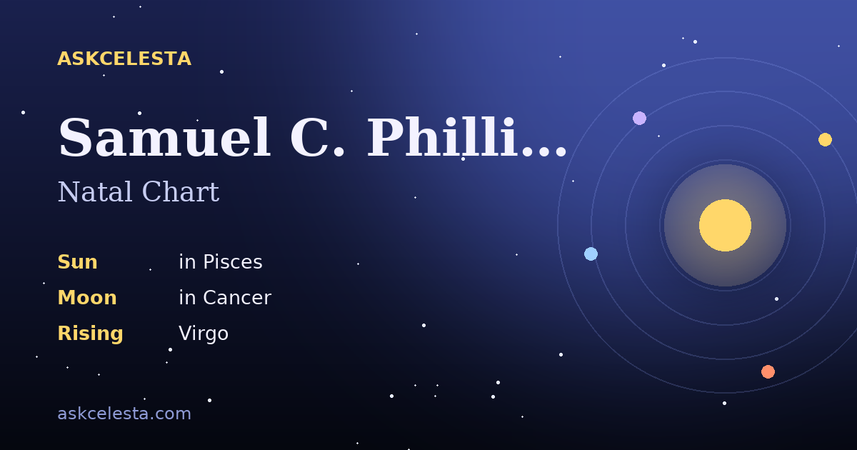 Natal chart summary for Samuel C. Phillips: Pisces Sun, Cancer Moon, Virgo Rising