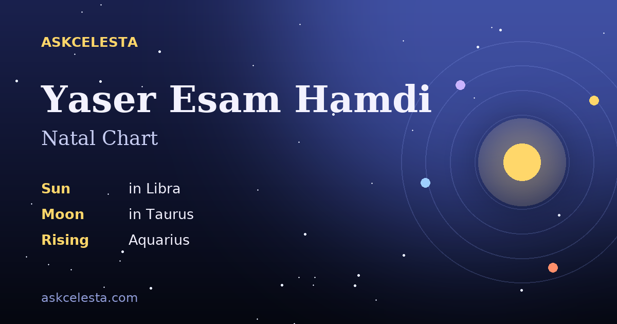 Natal chart summary for Yaser Esam Hamdi: Libra Sun, Taurus Moon, Aquarius Rising