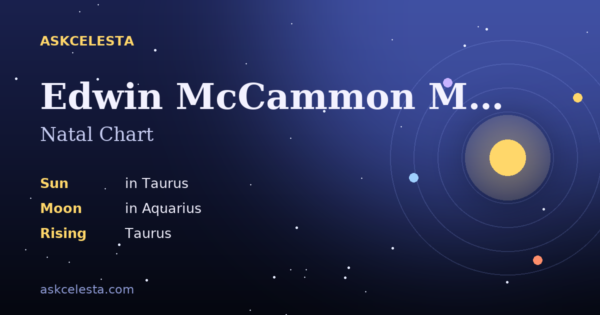 Natal chart summary for Edwin McCammon Martin: Taurus Sun, Aquarius Moon, Taurus Rising