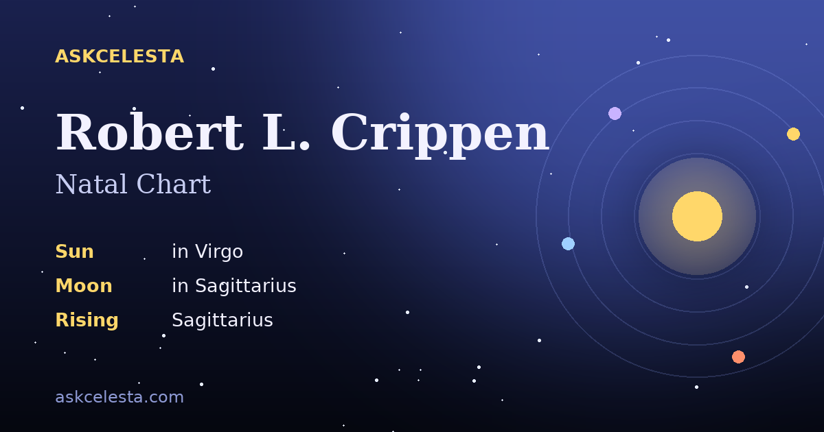 Natal chart summary for Robert L. Crippen: Virgo Sun, Sagittarius Moon, Sagittarius Rising