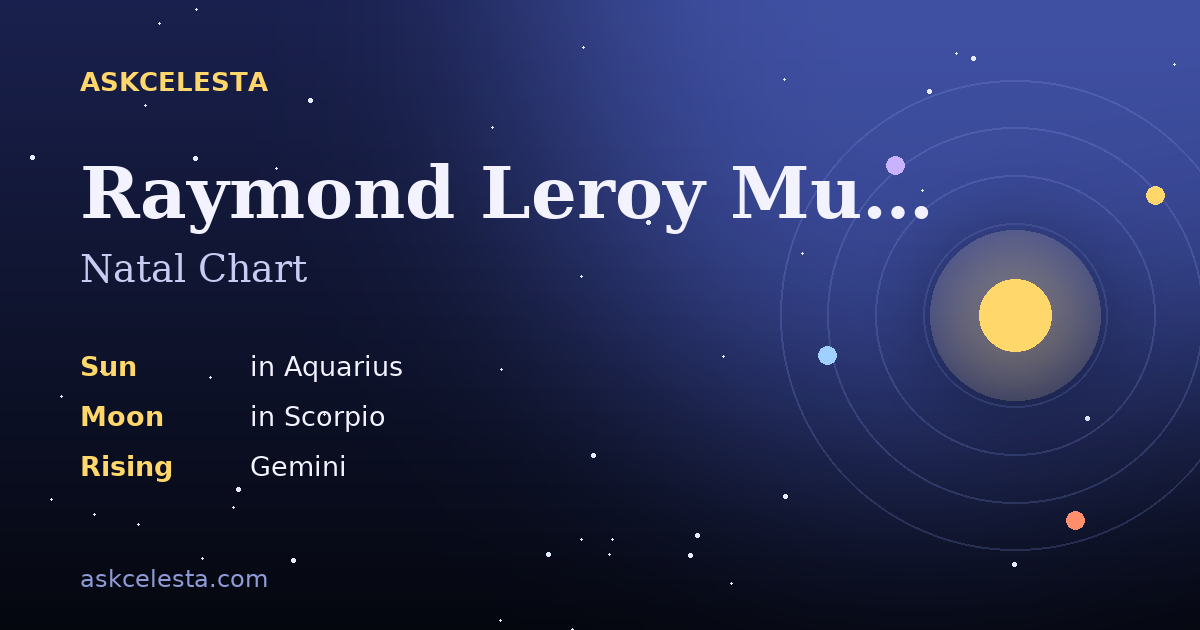 Natal chart summary for Raymond Leroy Murray: Aquarius Sun, Scorpio Moon, Gemini Rising