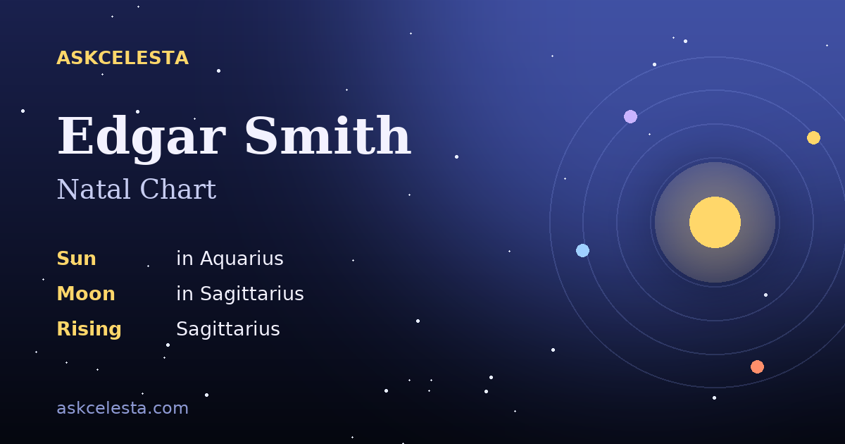 Natal chart summary for Edgar Smith: Aquarius Sun, Sagittarius Moon, Sagittarius Rising